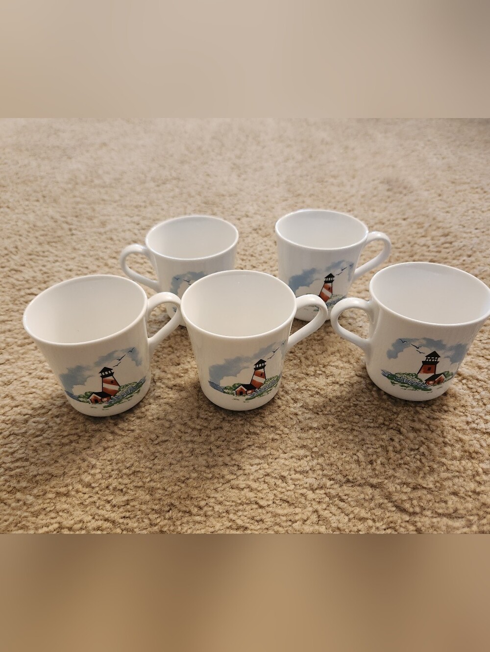 Corelle Coordinates OUTER BANKS Lighthouse Stoneware‎ Coffee Cup Mug Set Of 5